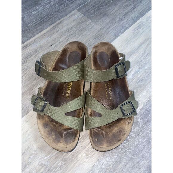 Birkenstock Leather Sandals Size 8W WoMens Green Color Double Buckle READ - Picture 2 of 14